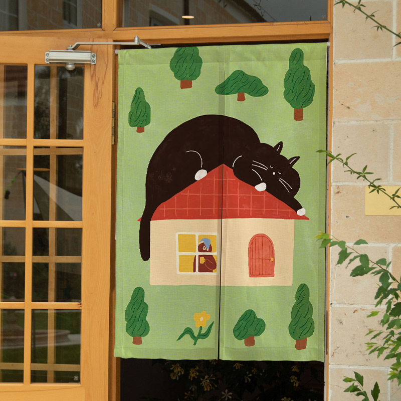 Commercial Window Printing - ม่านประตูสีดำน่ารักสไตล์นอร์เอน VIKAMA พร้อมช่องใส่ราวม่าน สำหรับตกแต่งห้องครัว คาเฟ่ สไตล์มินิมอล