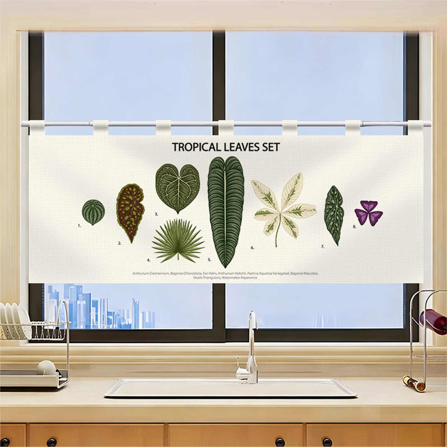Commercial Window Printing - VIKAMA ผ้าม่านประตูโนเรนลายวาดมือสไตล์วินเทจ แบบติดตีนตุ๊กแก ไม่ต้องเจาะ สำหรับตกแต่งห้องครัว คาเฟ่